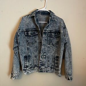 Acid Wash Jean Jacket with Green Detailing by Amici